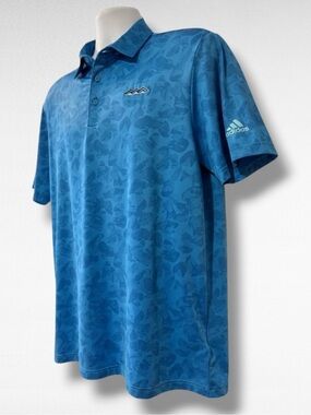 Adidas Blue Golf Polo Shirt Men’s Medium | Ultimate365 3-Bar Logo Floral Pattern